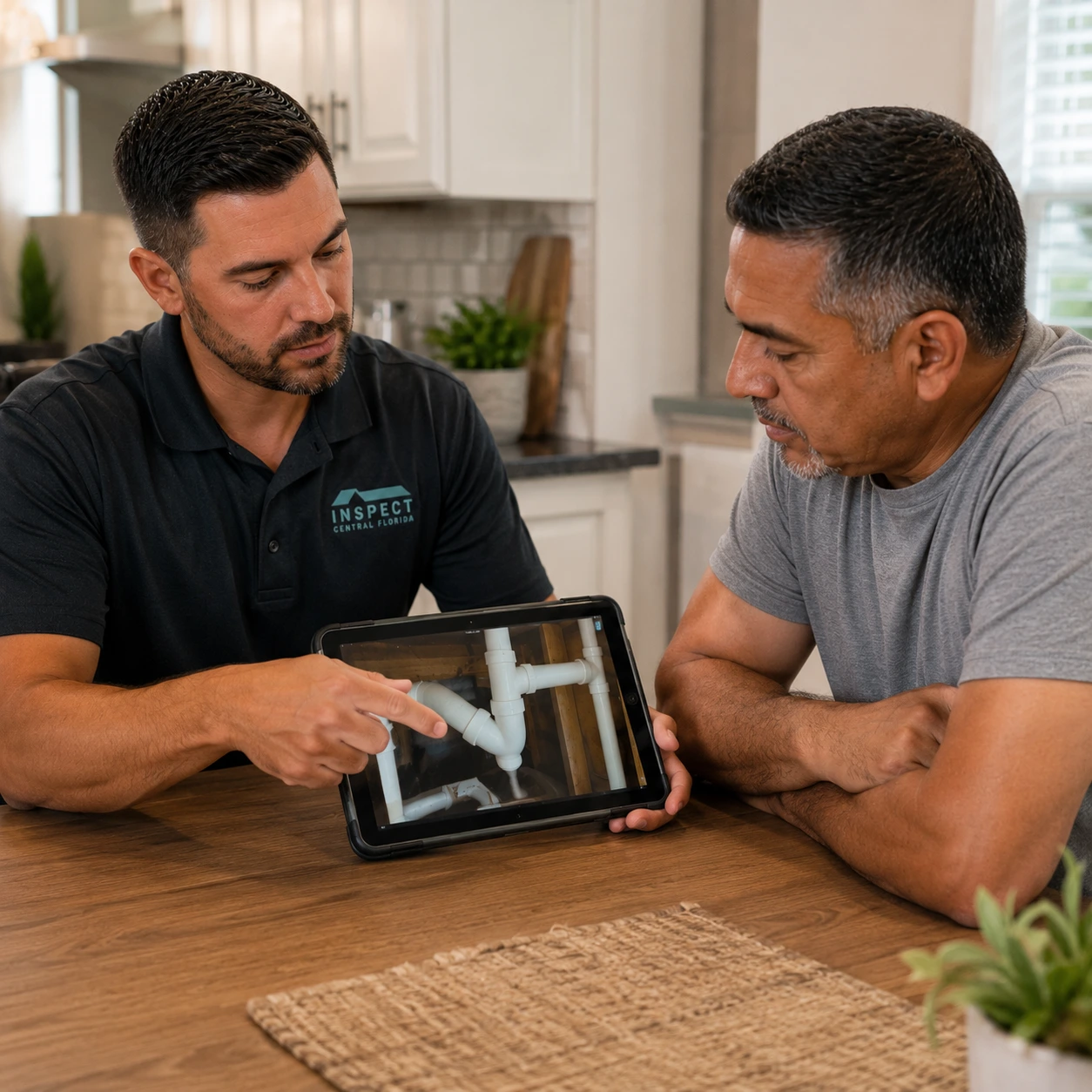 4-point inspection central florida explaining plumbing to homeowner