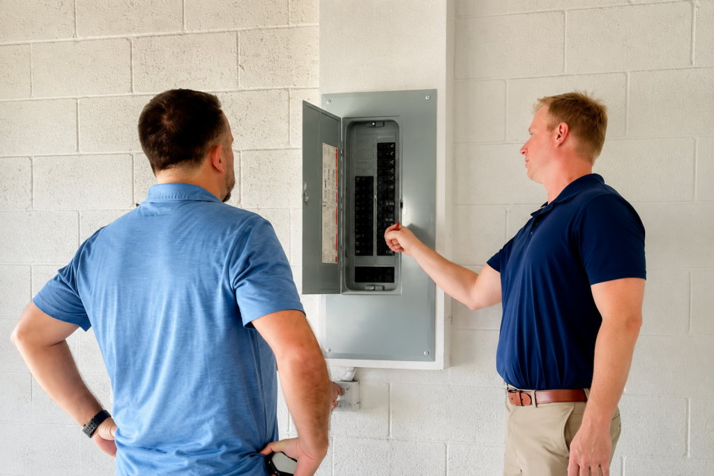 Explaining findings of a 4-point inspection to a customer